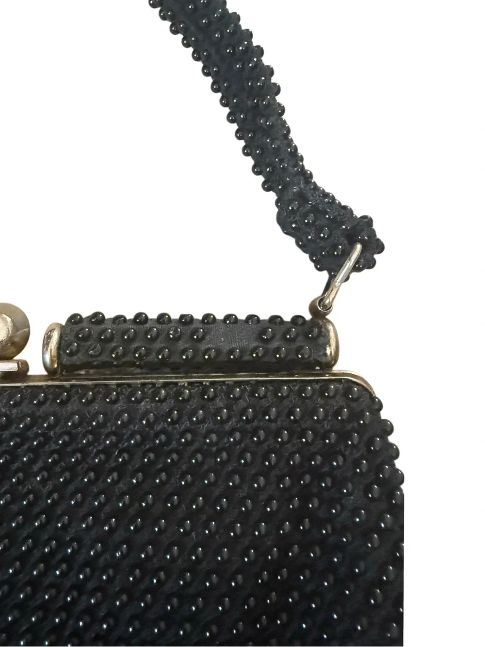 Vintage Corde Beaded Black Evening Top-Handle Clutch Bag
